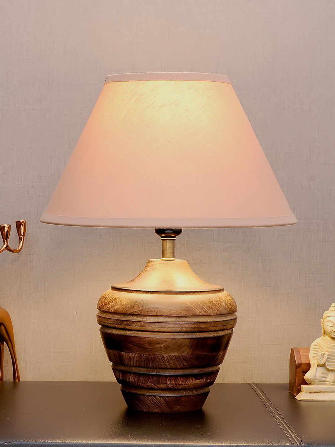 THE LIGHT STORE Brown Self-Design Table Lamp With Beige Shade Price in India
