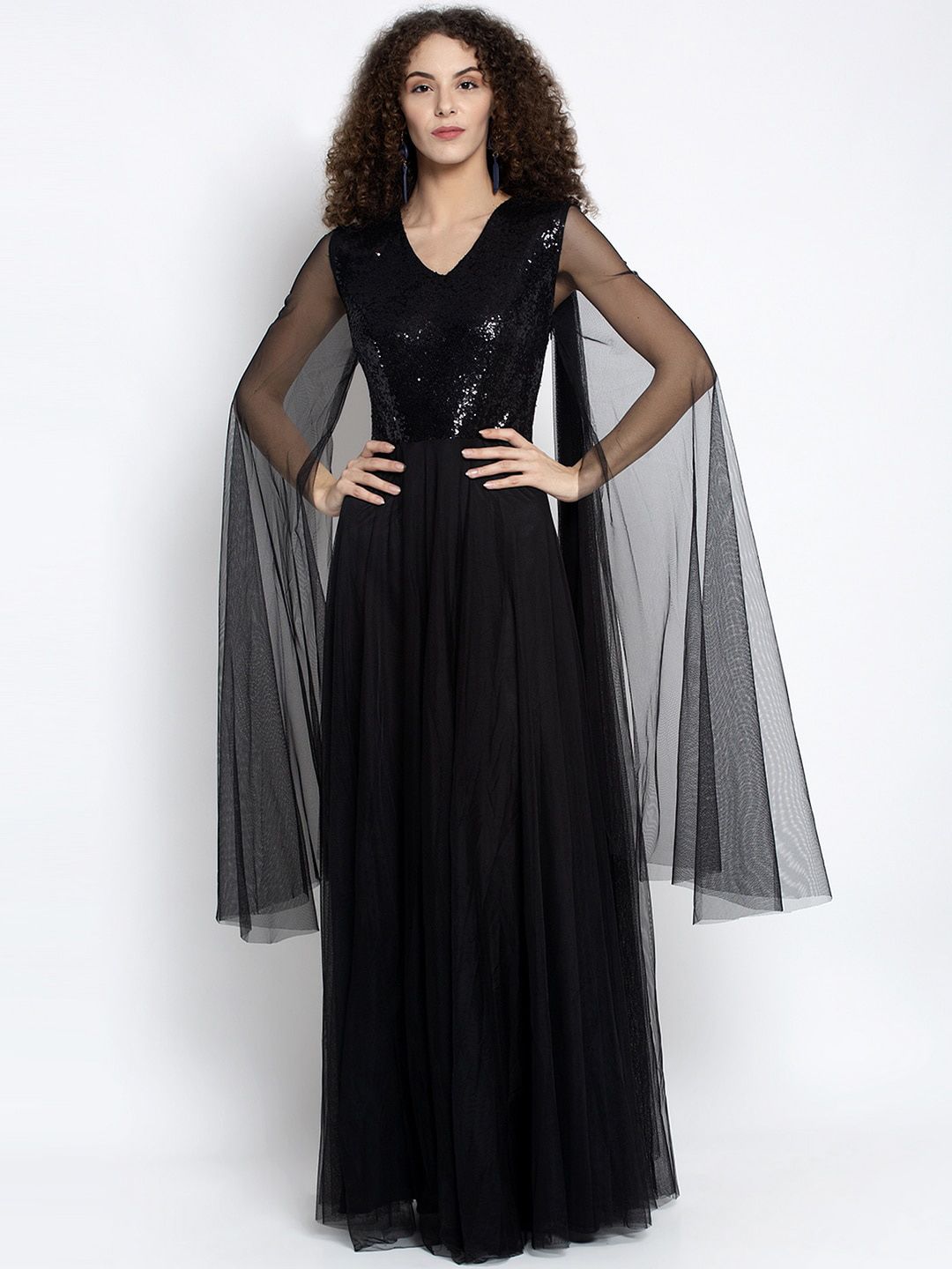 Just Wow Women Black Embellished Maxi Dress Price in India