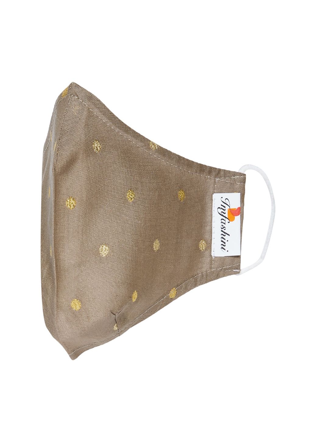 Imfashini Women Brown & Gold-Coloured Embroidered 2-Ply Reusable Cloth Mask Price in India