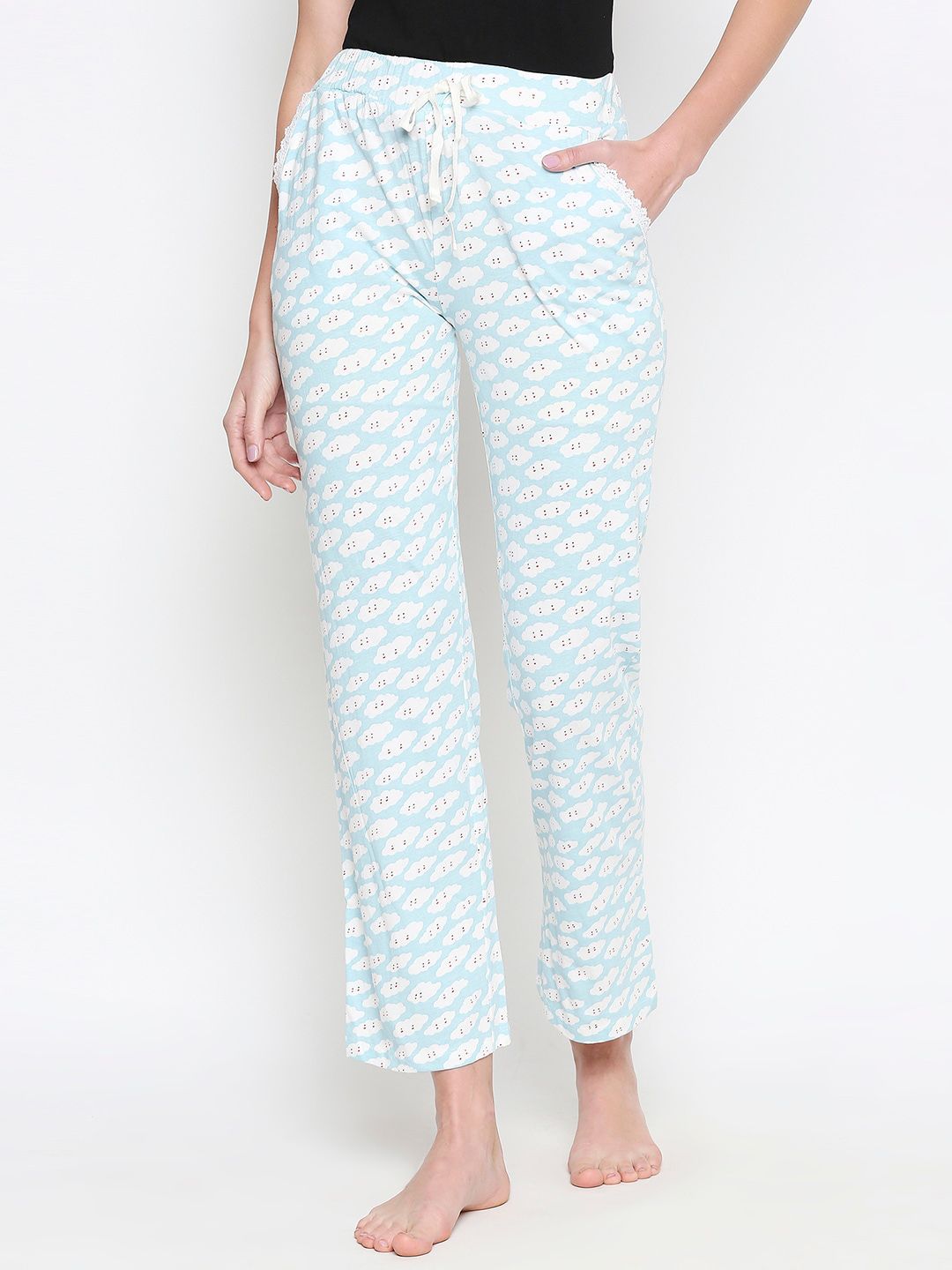 XIN Women Blue & White Printed Lounge Pants Price in India