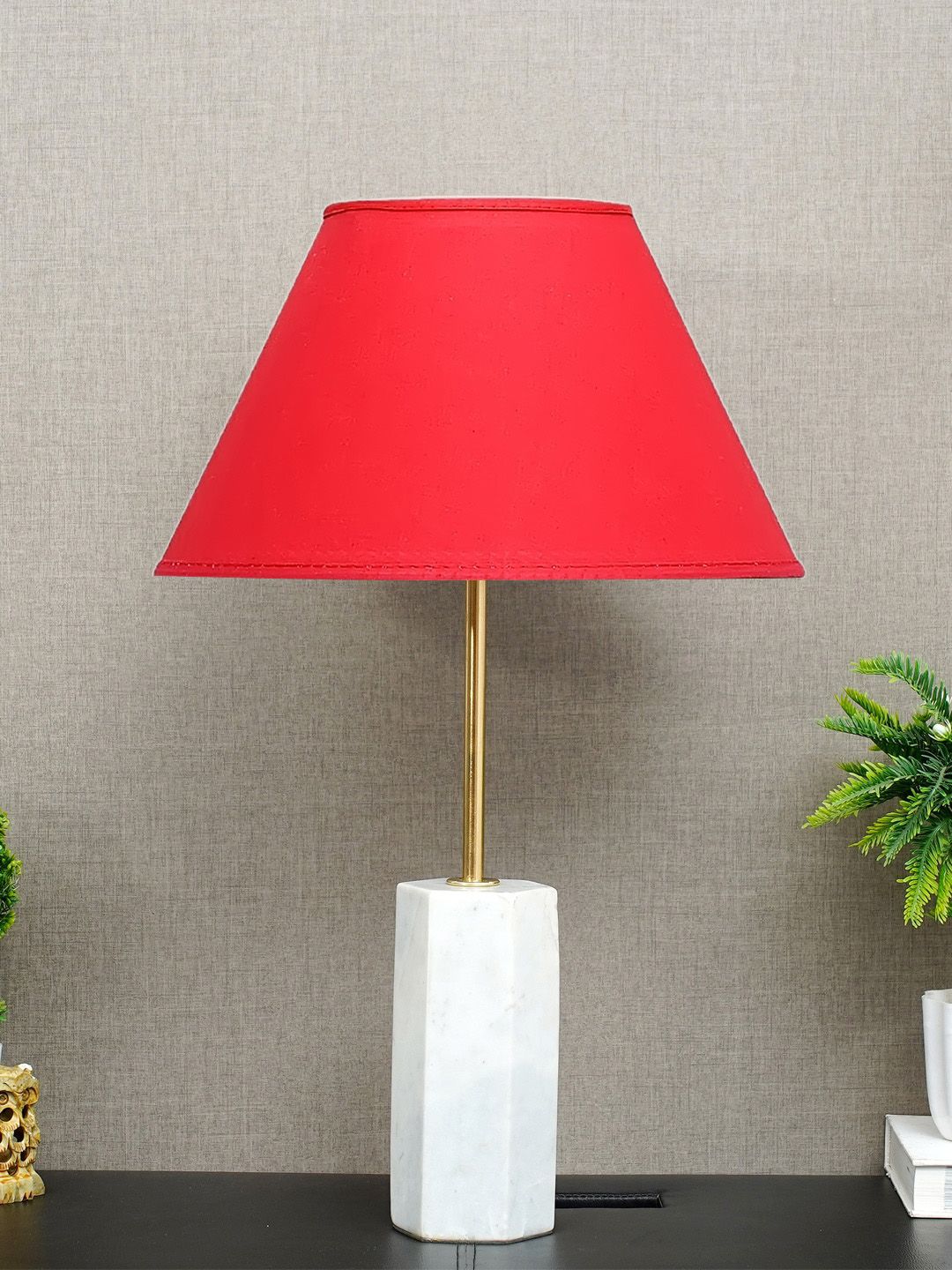 THE LIGHT STORE White Solid Contemporary Table Lamp With Red Shade Price in India