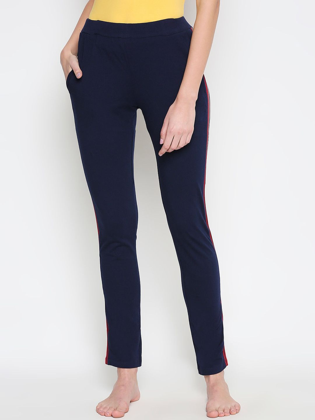 XIN Women Navy Blue Solid Lounge Pants Price in India