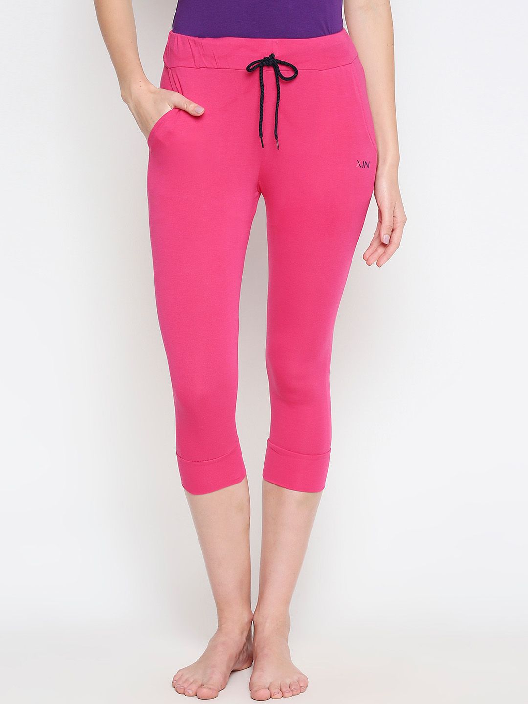 XIN Women Pink Solid Lounge Capris Price in India