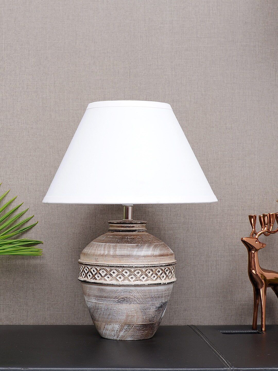 THE LIGHT STORE White & Brown Self-Design Bedside Standard Table Lamp With White Shade Price in India