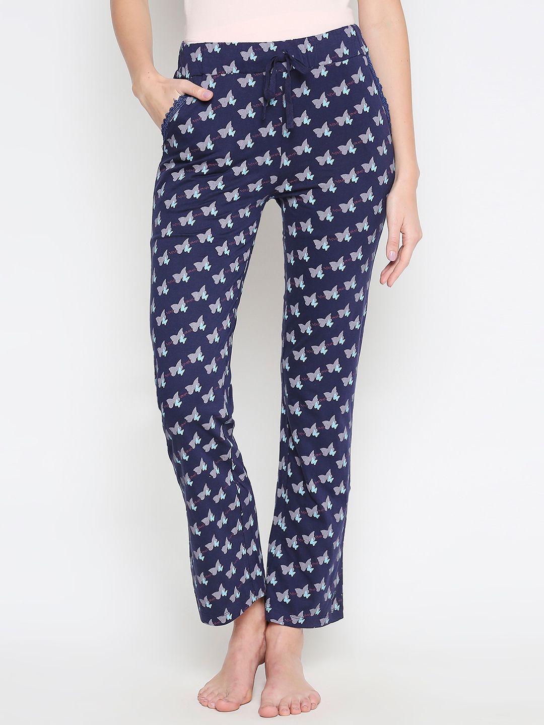 XIN Women Navy Blue & Grey Printed Lounge Pants Price in India