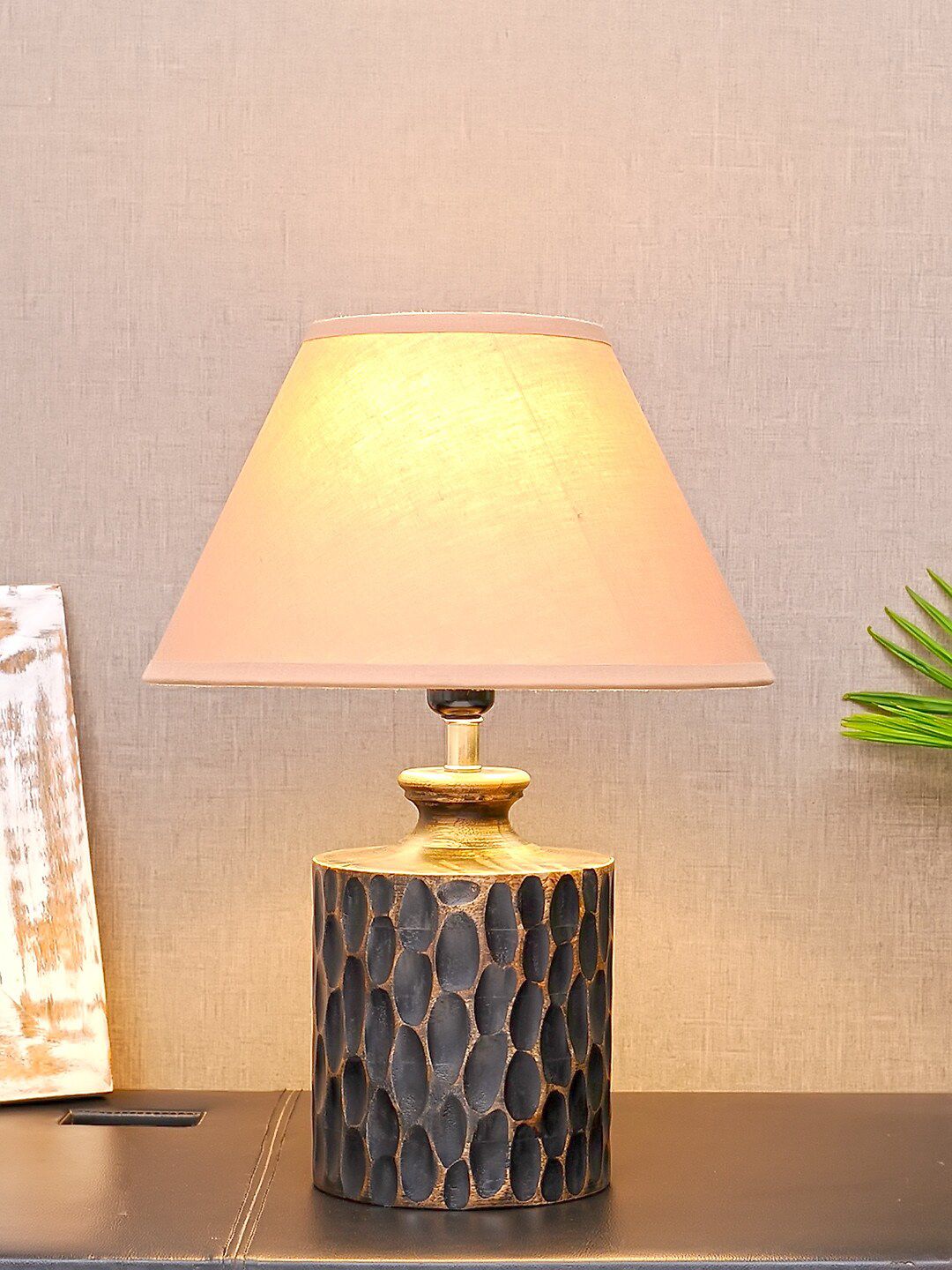 THE LIGHT STORE Black Self-Design Bedside Standard Lamp With Beige Shade Price in India