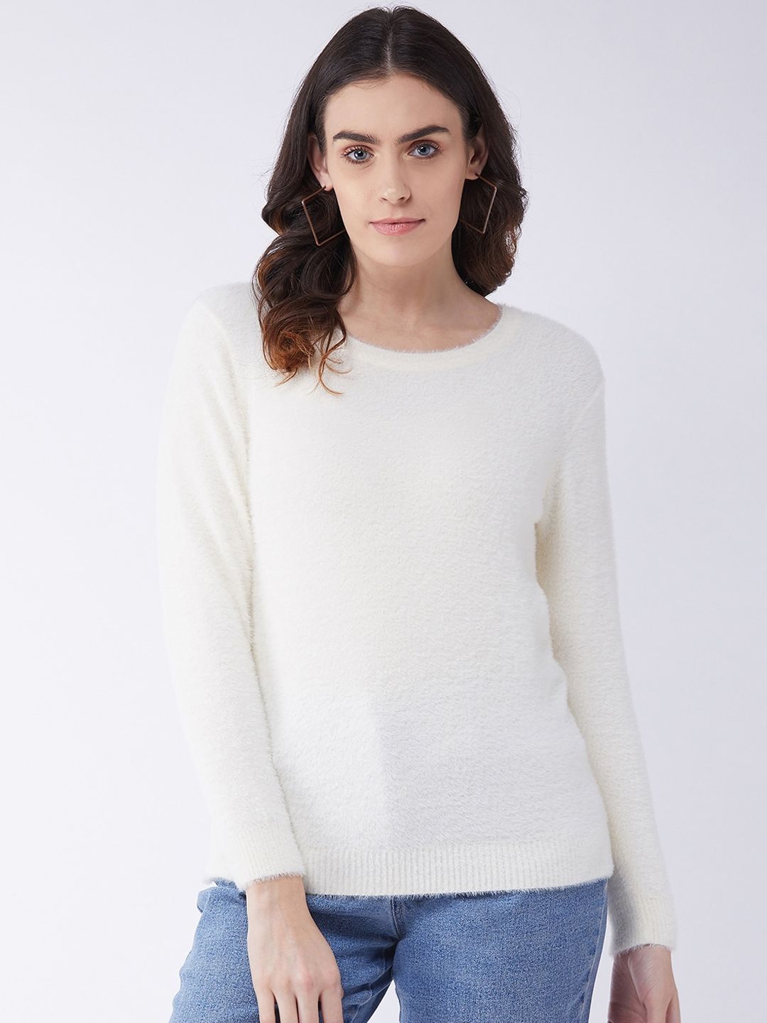 RVK Women Off-White Solid Pullover Sweater Price in India