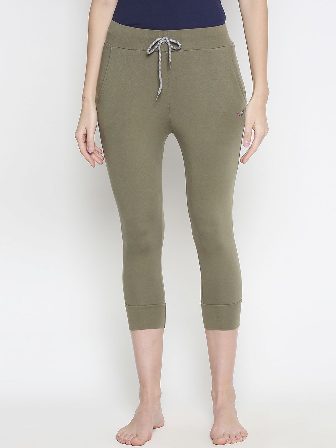 XIN Women Olive Green Solid Lounge Capris Price in India