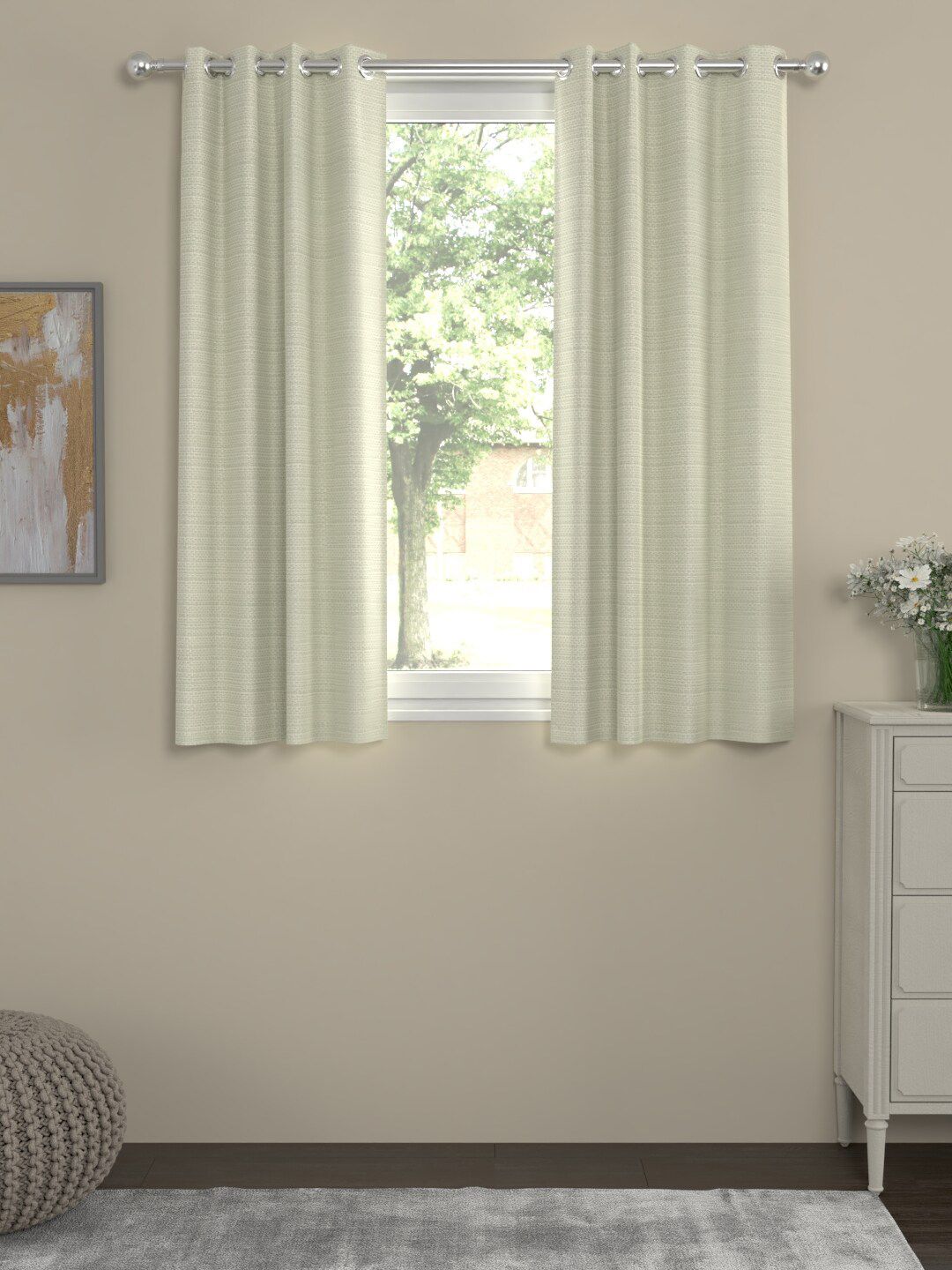 ROSARA HOME Set Of 2 Off-White Solid Window Curtains Price in India