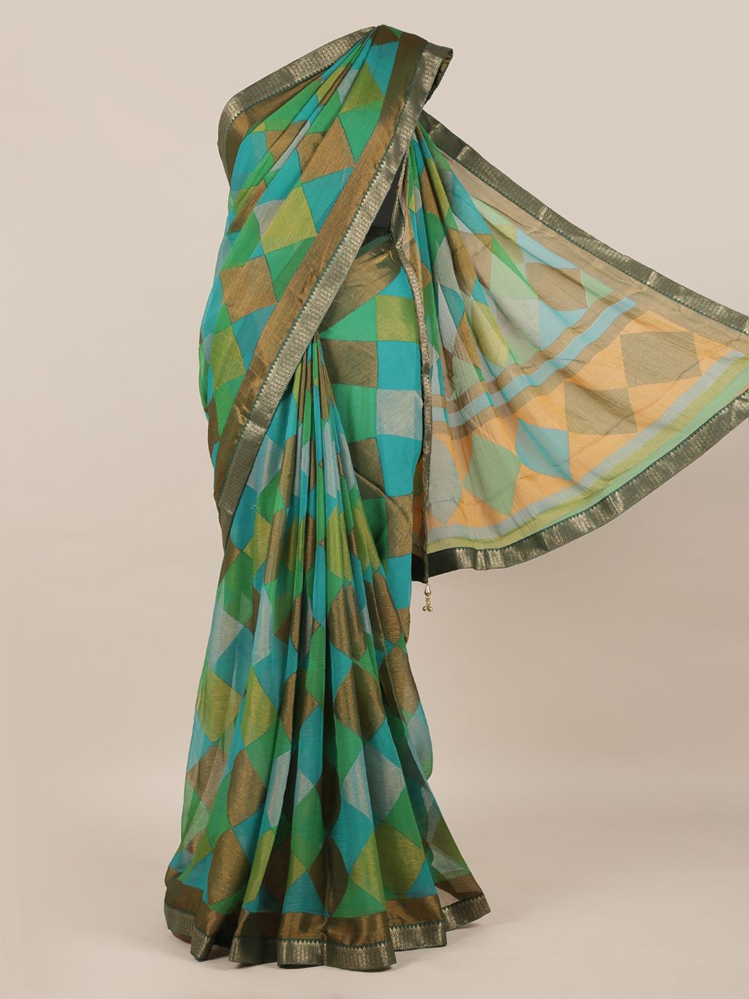 Pothys Green Printed Poly Chiffon Saree