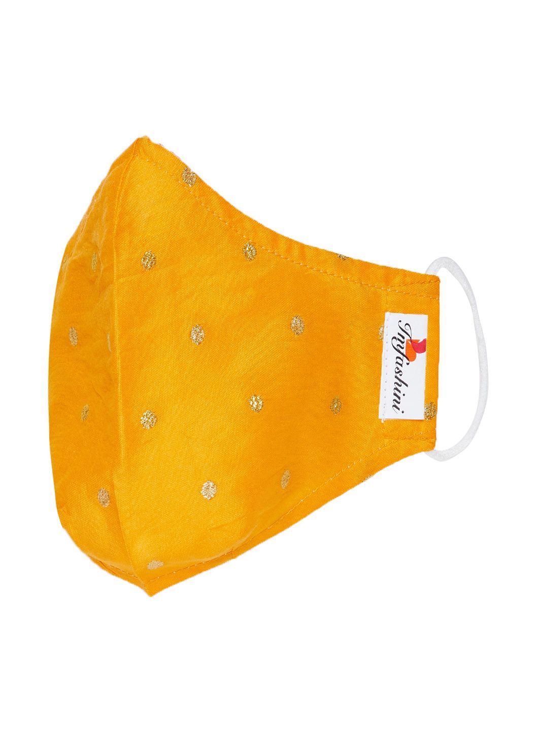 Imfashini Women Yellow & Silver-Toned Embroidered 2-Ply Reusable Cloth Masks Price in India