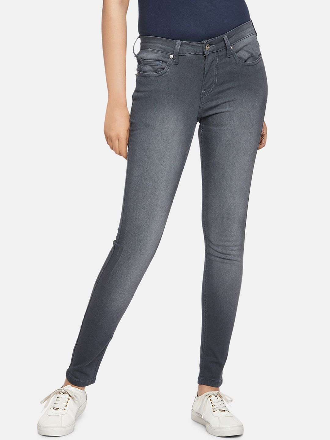 People Women Grey Skinny Fit Jeans Price in India