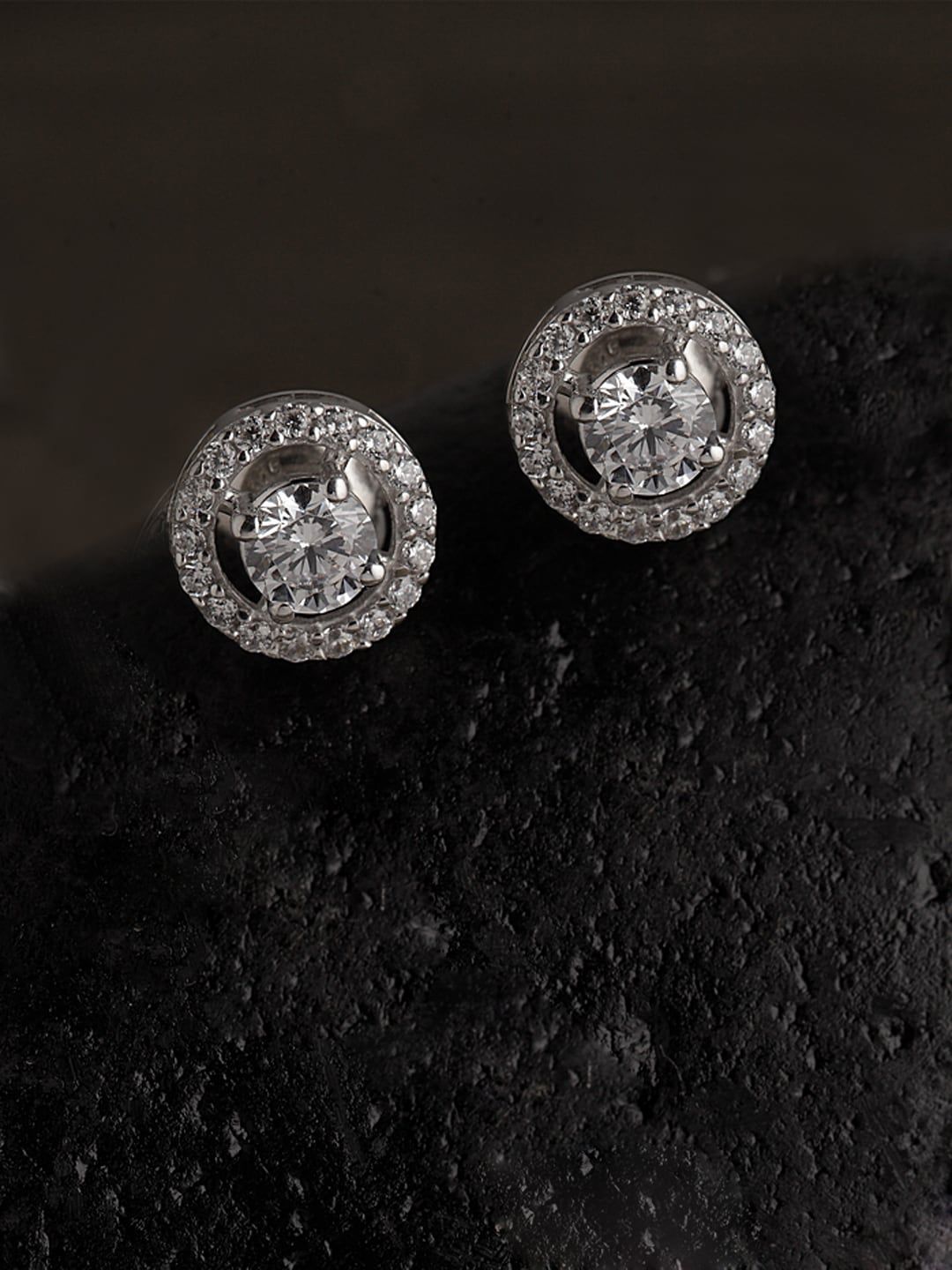 Clara Rhodium-Plated Sterling Silver Swiss Zirconia Contemporary Studs Price in India