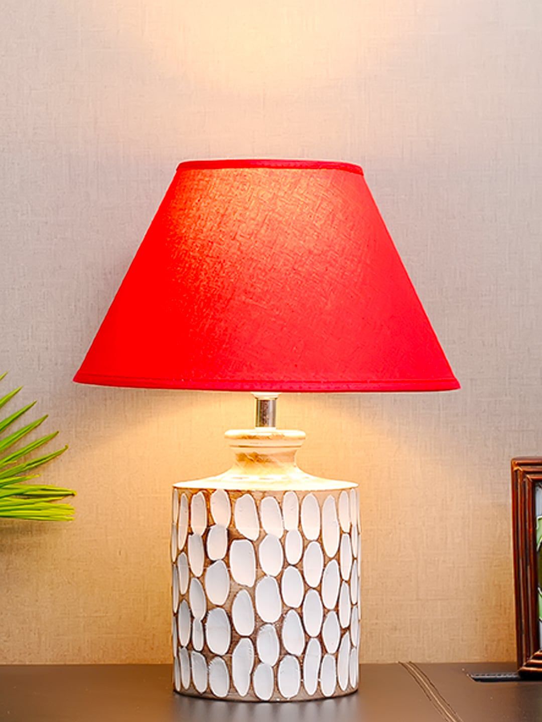 THE LIGHT STORE White Self-Design Table Lamp With Red Shade Price in India