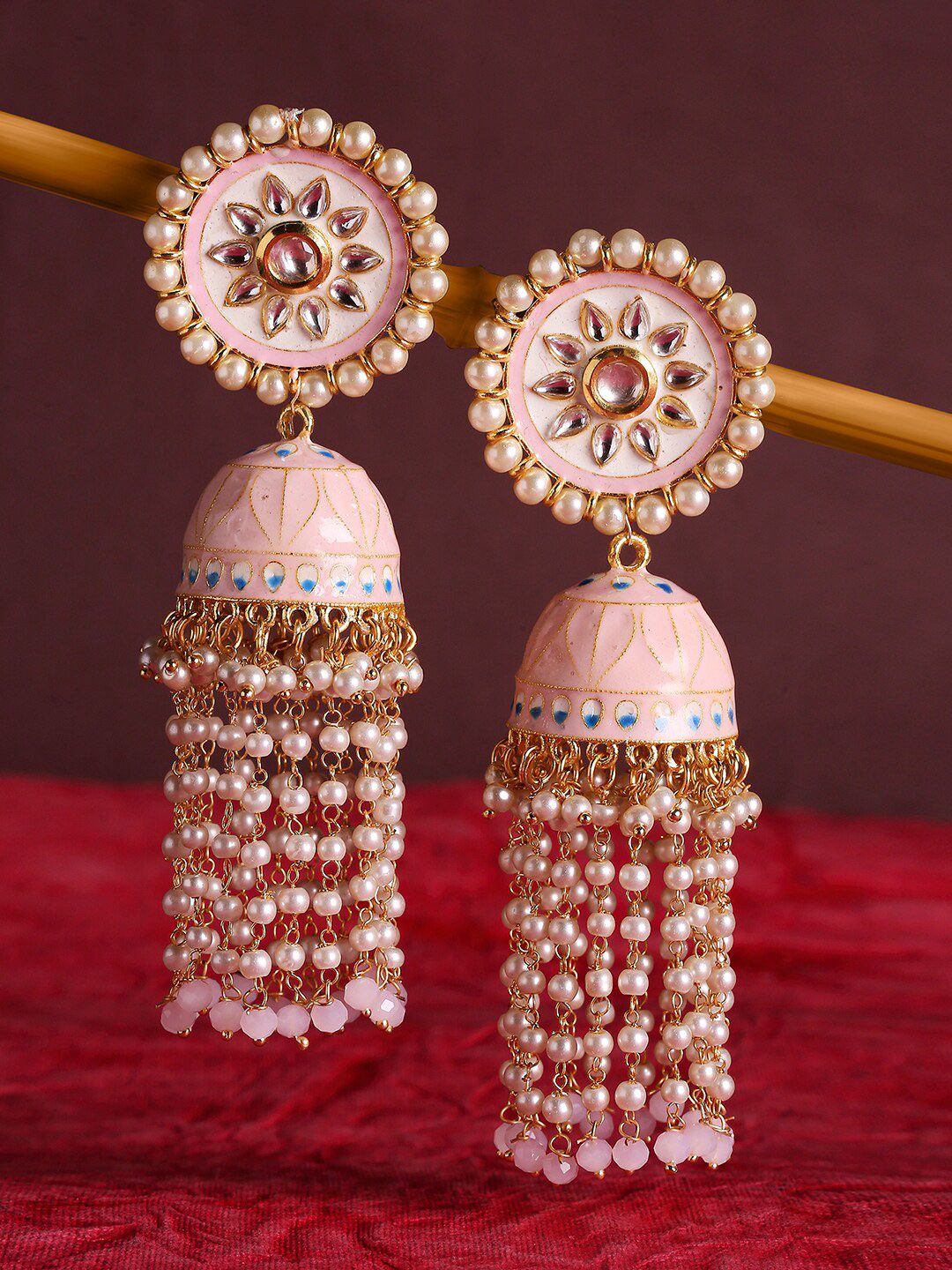 OOMPH Pink & White Dome Shaped Jhumkas Price in India