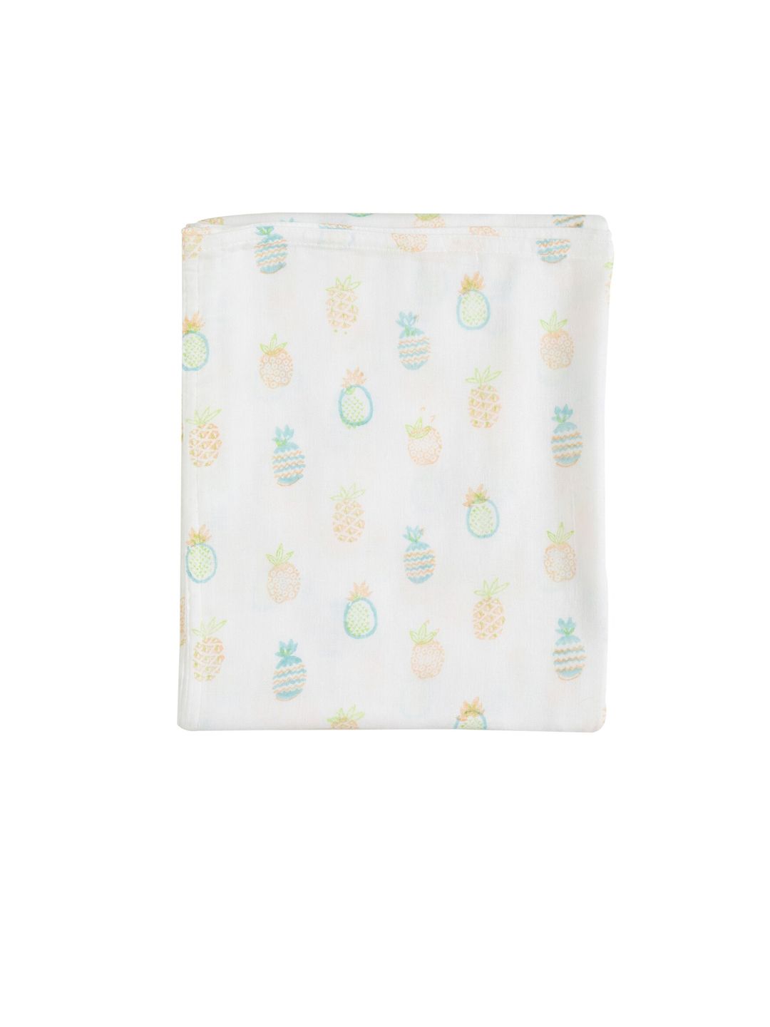 Moms Home Infant Kids White & Blue Pineapple Printed Organic Cotton Muslin Swaddle