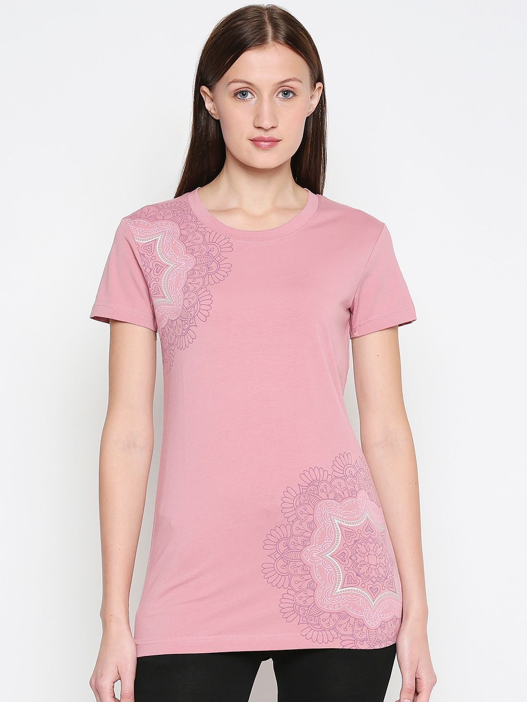 XIN Women Pink & Purple Printed Lounge T-shirt Price in India