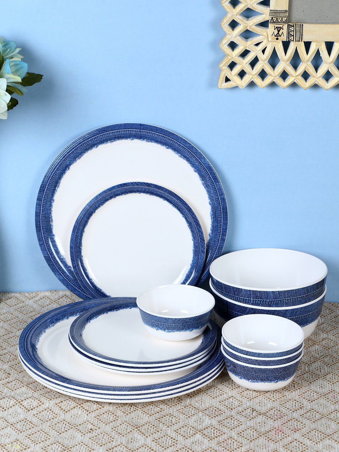 Servewell Unisex White Printed 14 pc Round Dinner Set Price in India