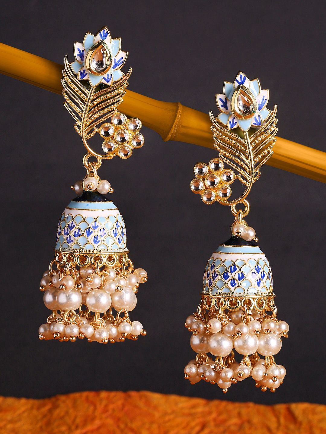 OOMPH Blue & White Contemporary Jhumkas Price in India