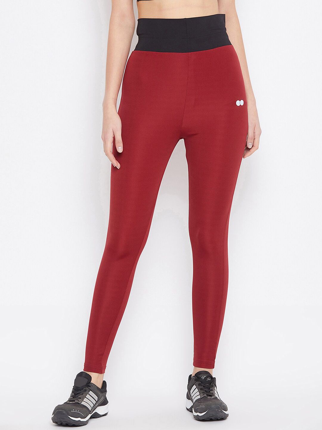 Clovia Women Red Solid Activewear Ankle Length Tights Price in India