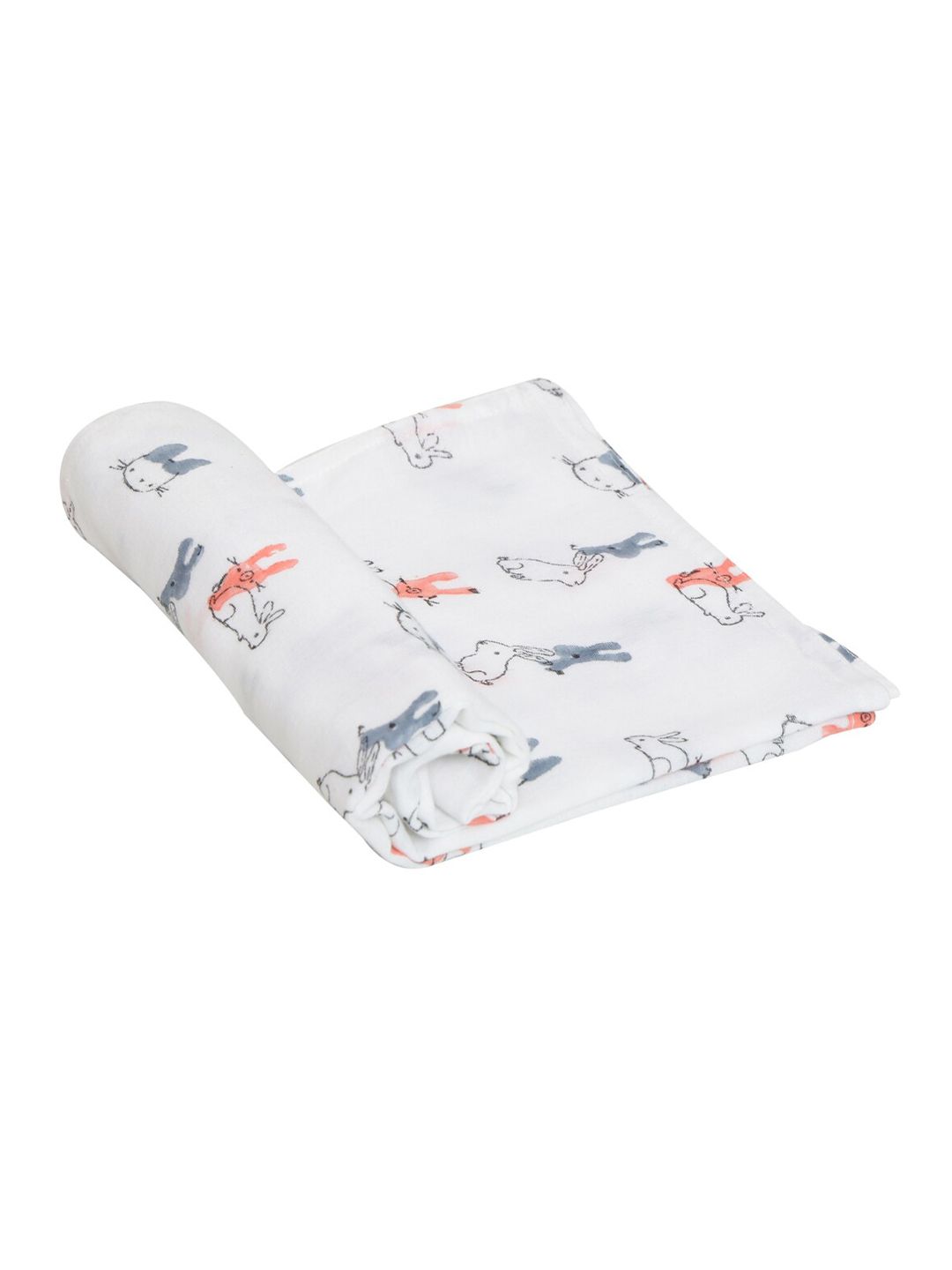 Moms Home Infant Kids White & Grey Rabbit Printed Organic Cotton Sustainable Muslin Swaddle