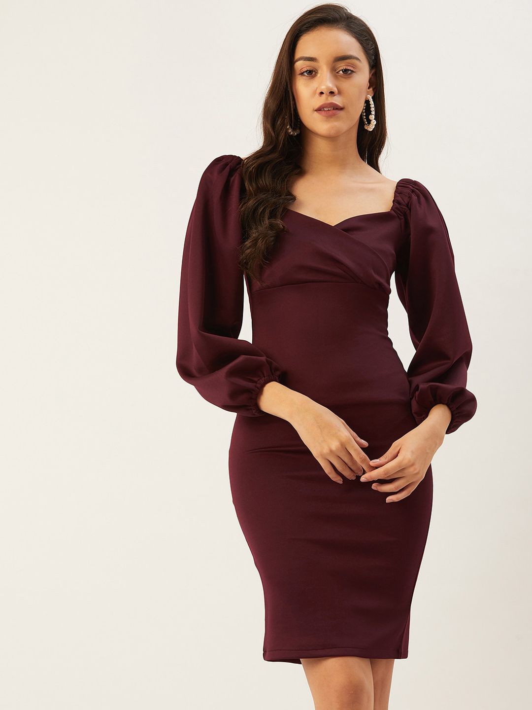 ANVI Be Yourself Women Burgundy Solid Bodycon Dress Price in India