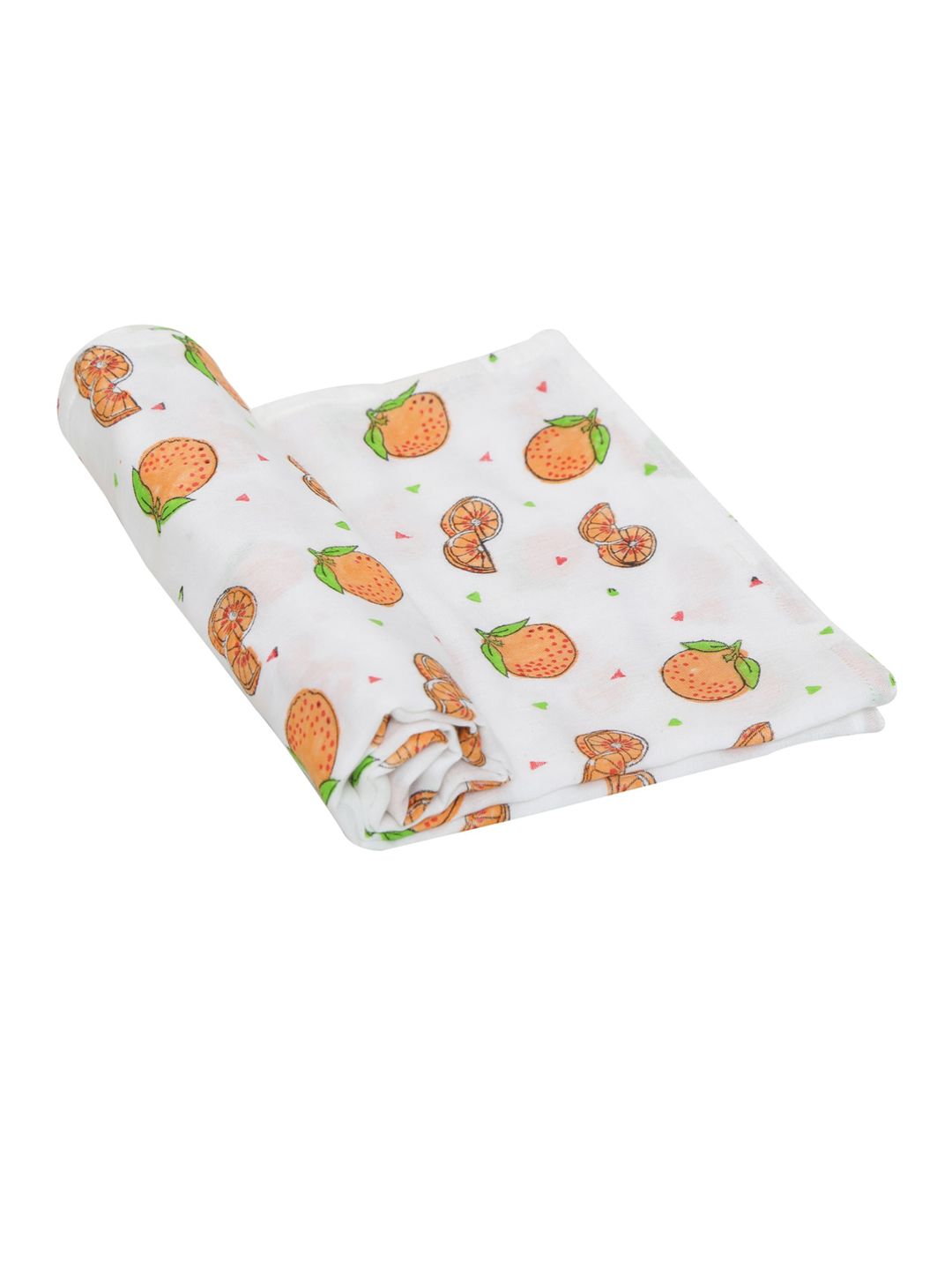 Moms Home Infant Kids White & Orange Printed Organic-Cotton Sustainable Muslin Swaddle