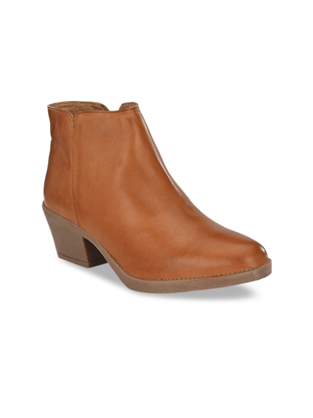 CARLO ROMANO Women Tan Brown Solid Mid-Top Leather Heeled Boots Price in India