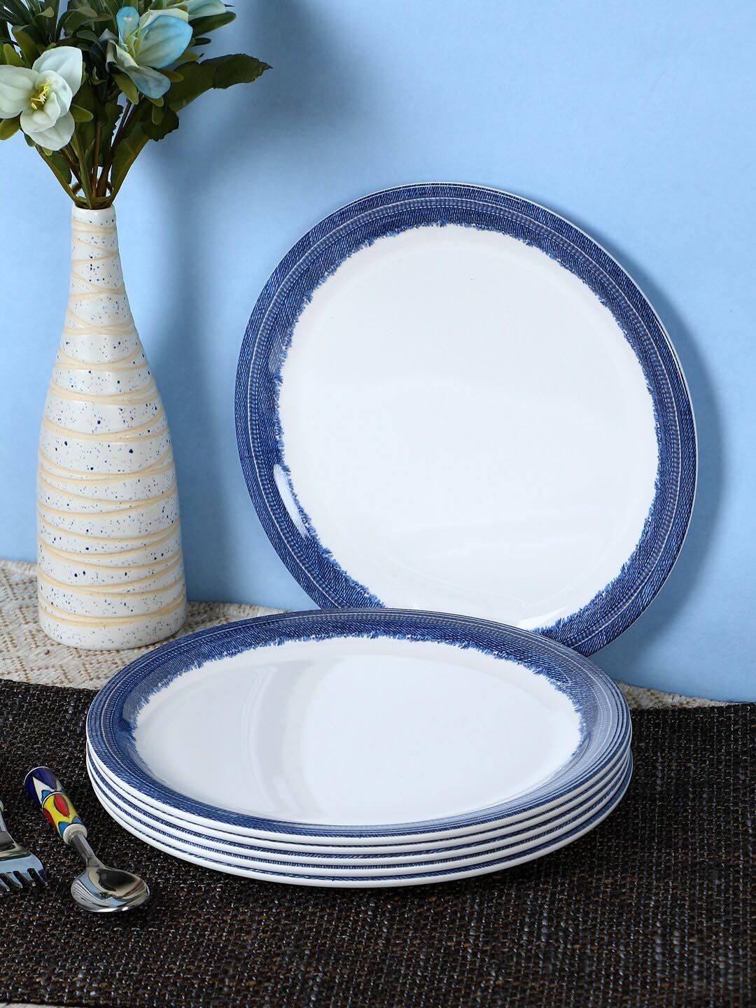 Servewell White & Blue 6 Pcs Melamine Plates Set Price in India