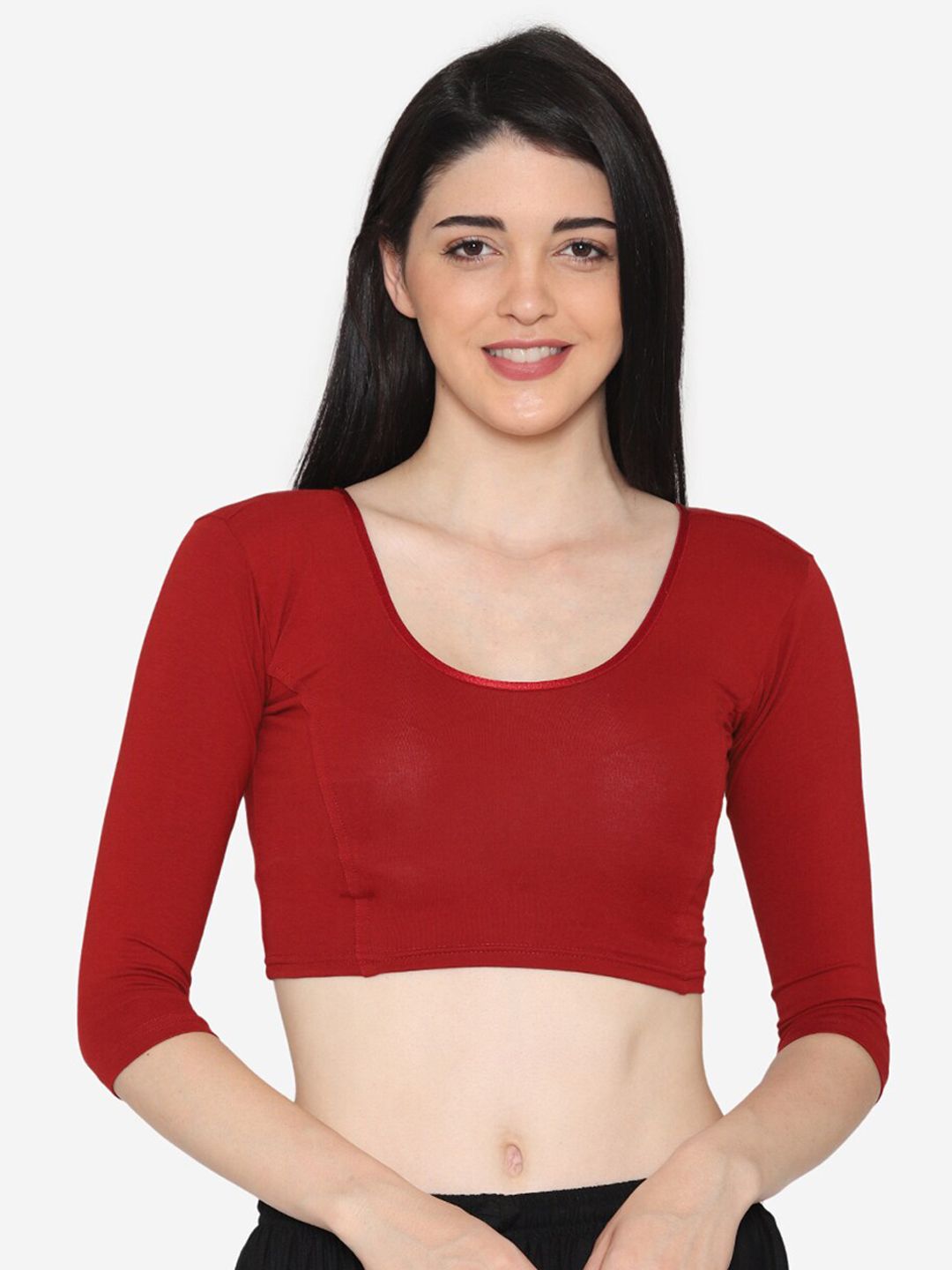 Vami Women Maroon Solid Stretchable Saree Blouse Price in India