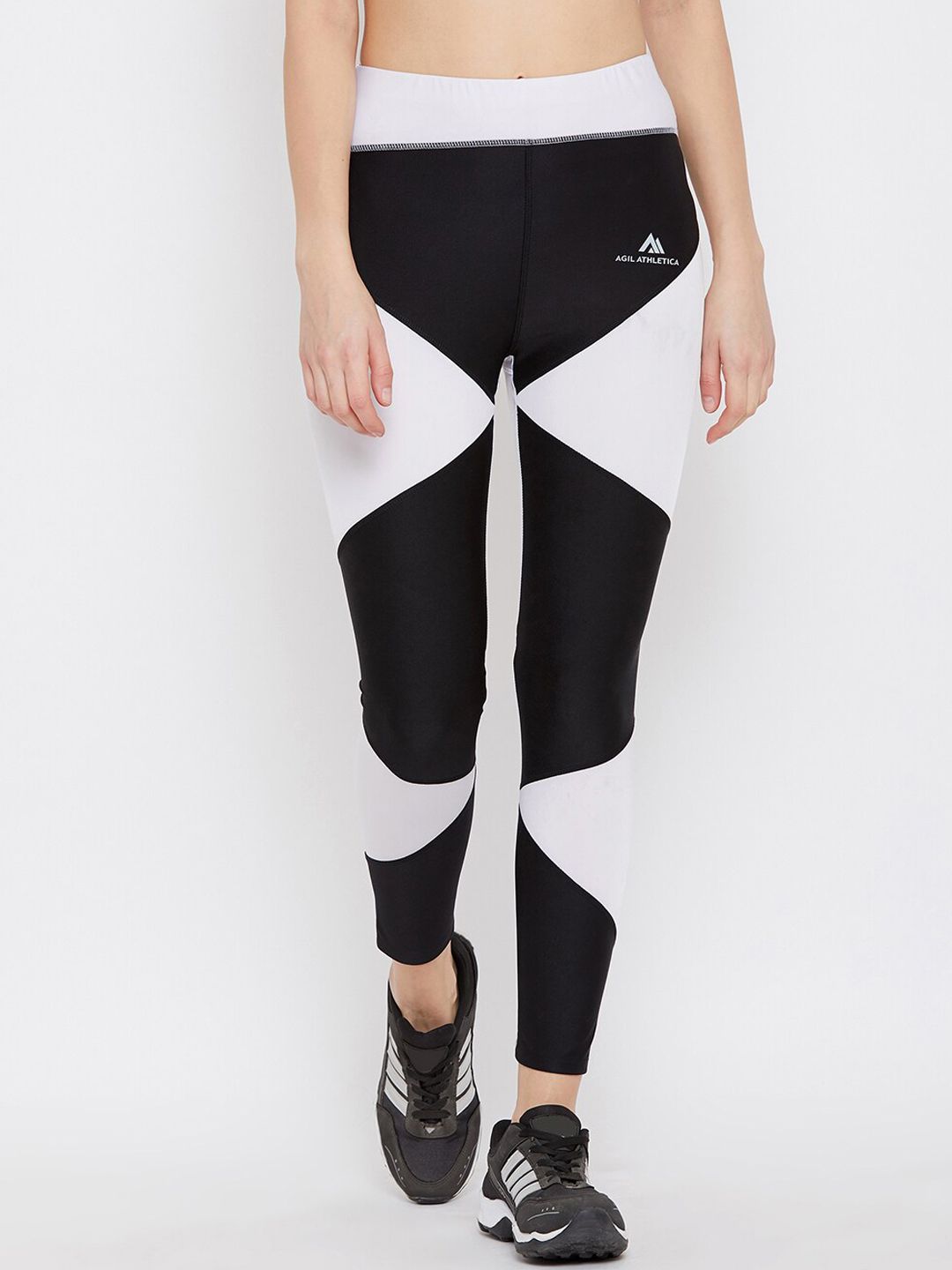 AGIL ATHLETICA Women Black & White Printed Rapid-Dry Tights Price in India