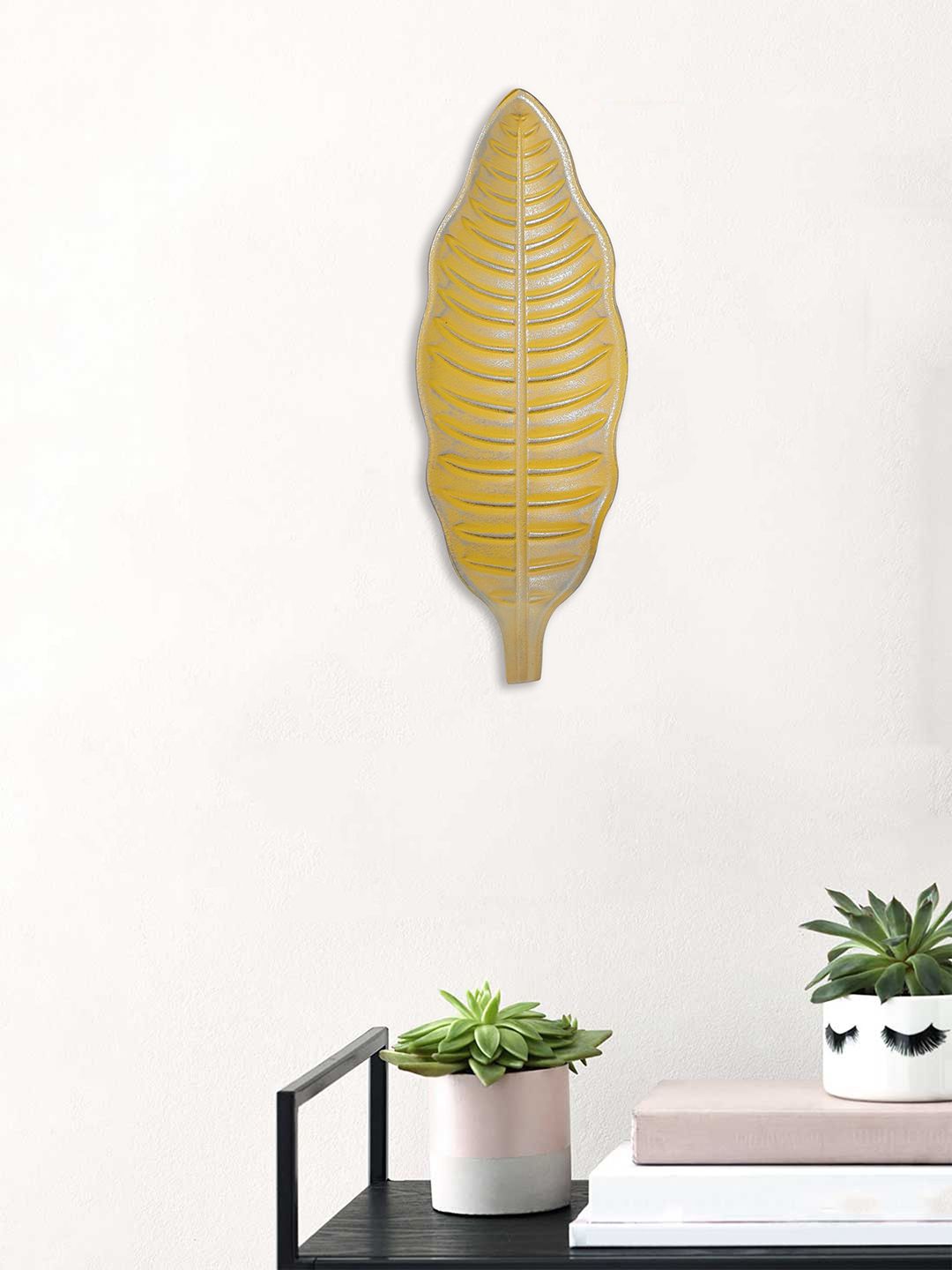 Art Street Yellow Textured Leaf Wall Plate Decor Price in India