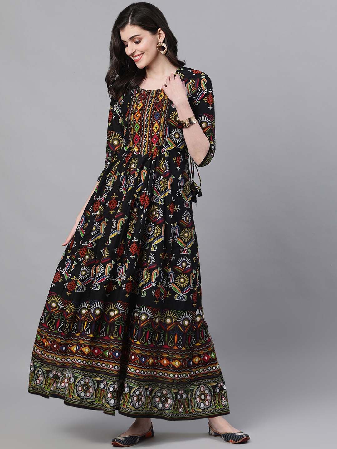 Ishin Women Black Printed Maxi Dress Price in India