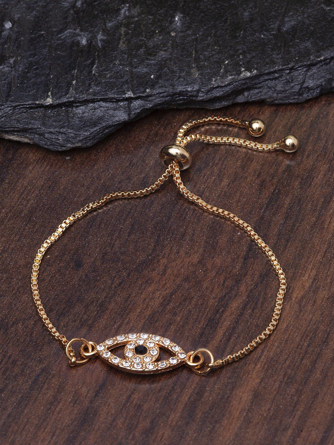 Ferosh Gold-Toned & Black Evil Eye Wraparound Bracelet Price in India