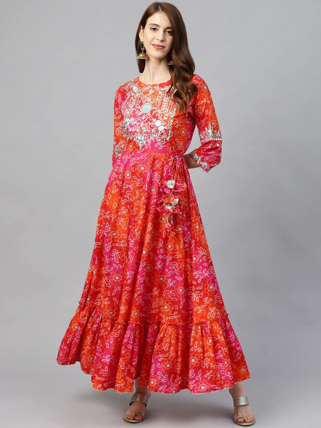 Ishin Red Embellished Maxi Dress Price in India