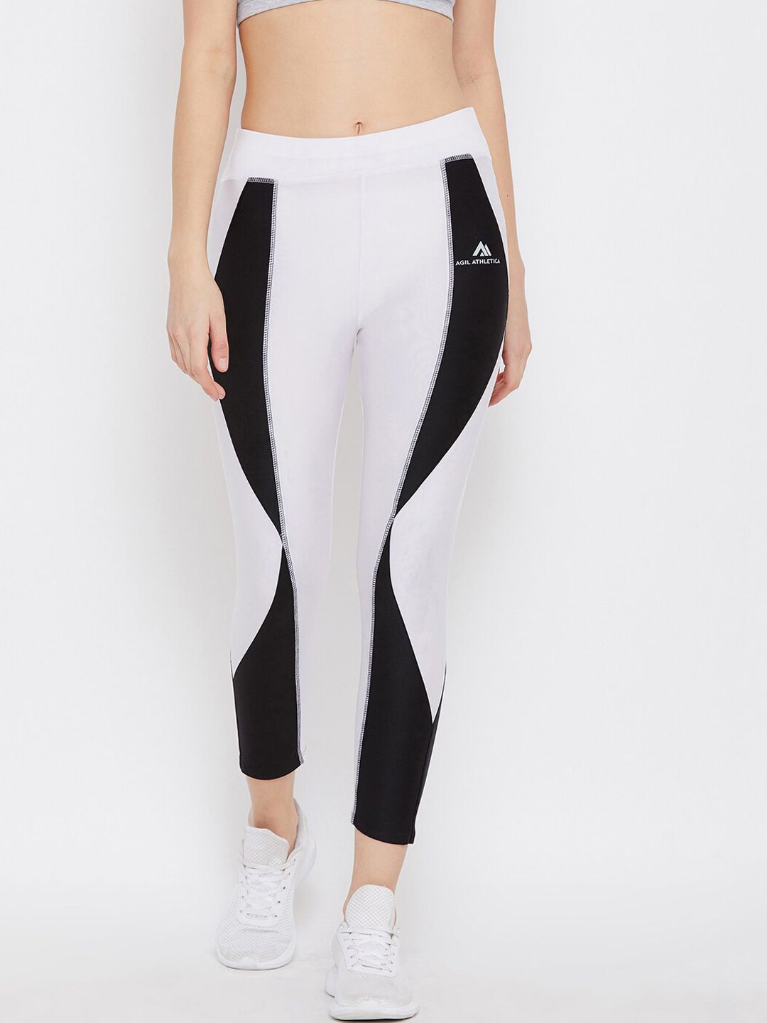 AGIL ATHLETICA Women Black & White Printed Rapid-Dry Tights Price in India