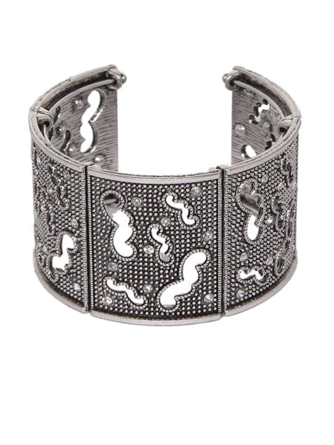 Mali Fionna Silver-Toned Textured Cuff Bracelet Price in India