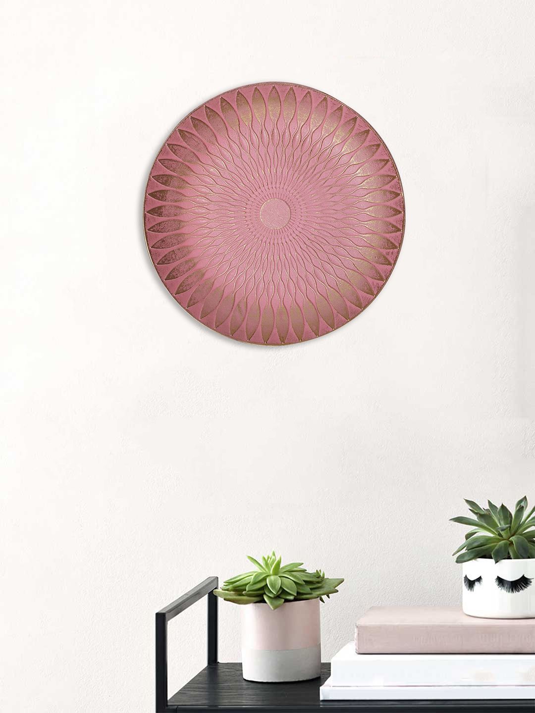 Art Street Pink Textured Round Wall Plate Decor Price in India