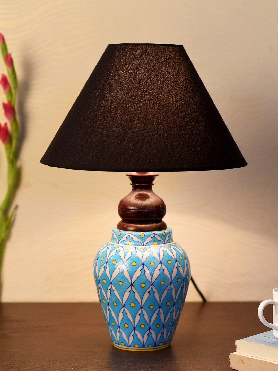Unravel India Blue Hand-Painted Matka Table Lamp Price in India