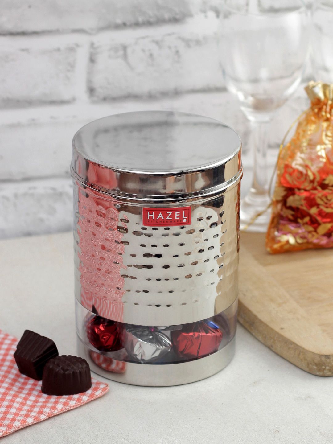 HAZEL Set Of 4 Silver-Toned & Transparent Stainless Steel Transparent Wide Mouth See Through Containers 1350 ml Price in India