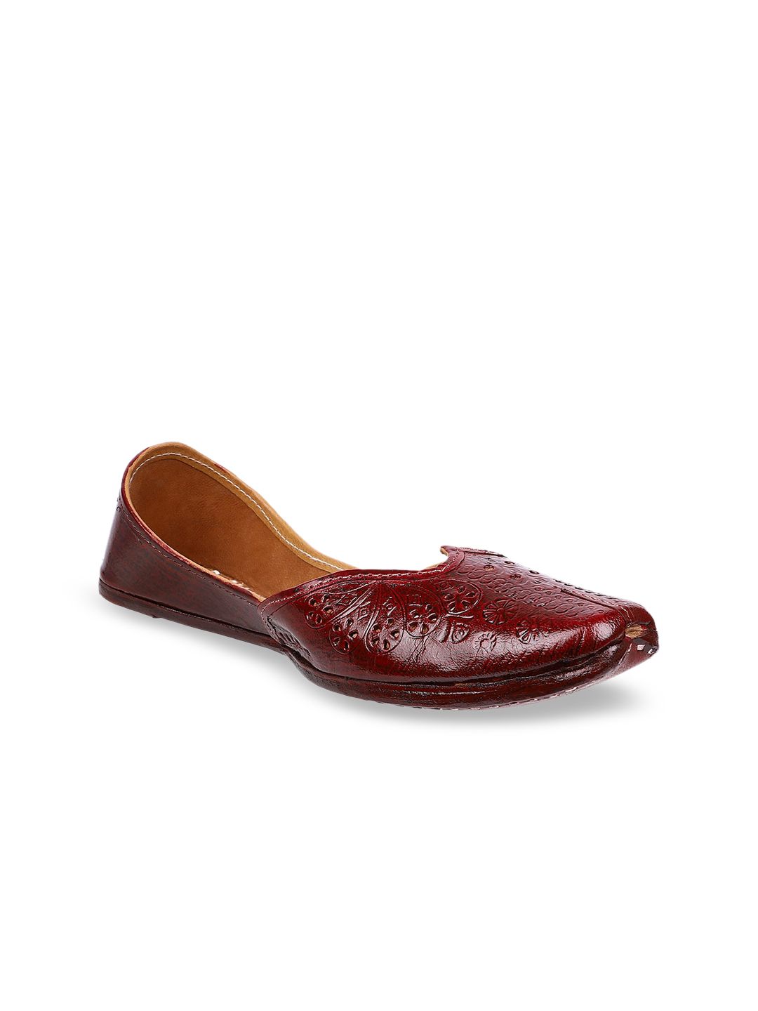 Ta Chic Women Maroon Solid Leather Mojaris