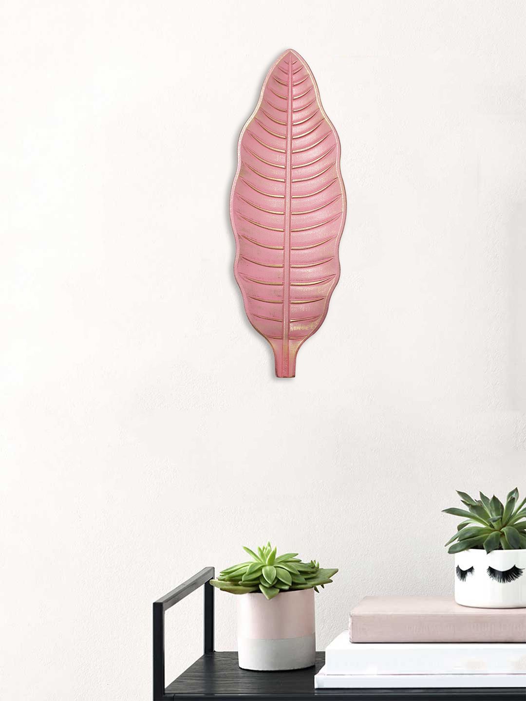 Art Street Pink Textured Leaf Wall Plate Decor Price in India