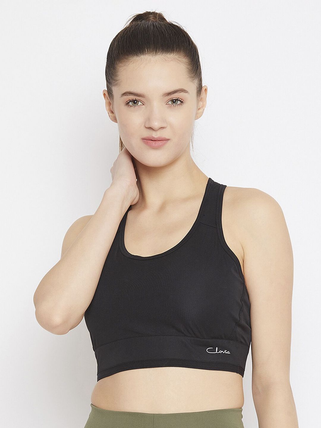 Clovia Black Solid Non-Wired Lightly Padded Workout Bra BR2158P13XXL Price in India
