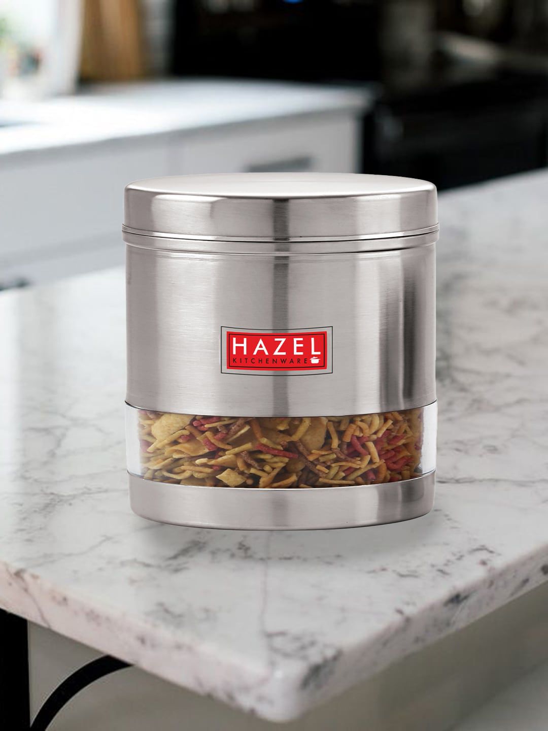 HAZEL Silver-Toned & Transparent Solid Stainless Steel Wide Mouth Canister Price in India
