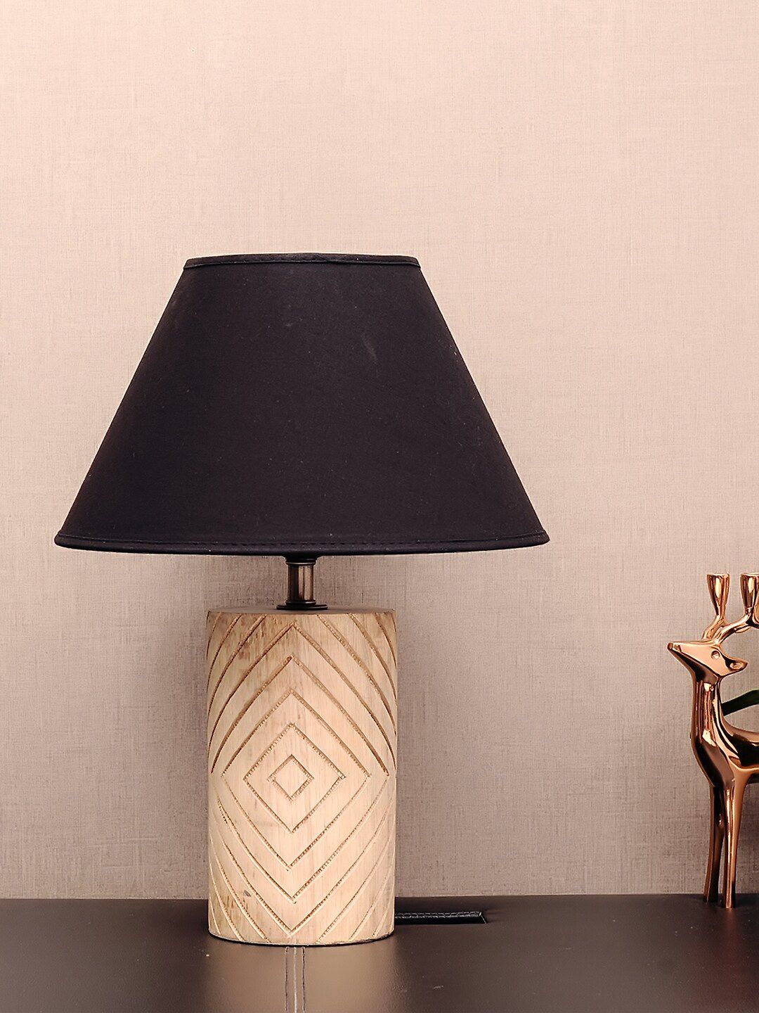 THE LIGHT STORE Brown Self-Design Table Lamp With Black Shade Price in India