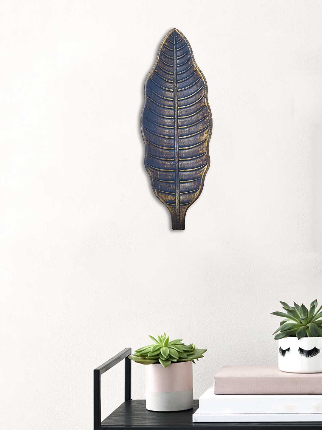 Art Street Blue Textured Leaf Wall Plate Decor Price in India