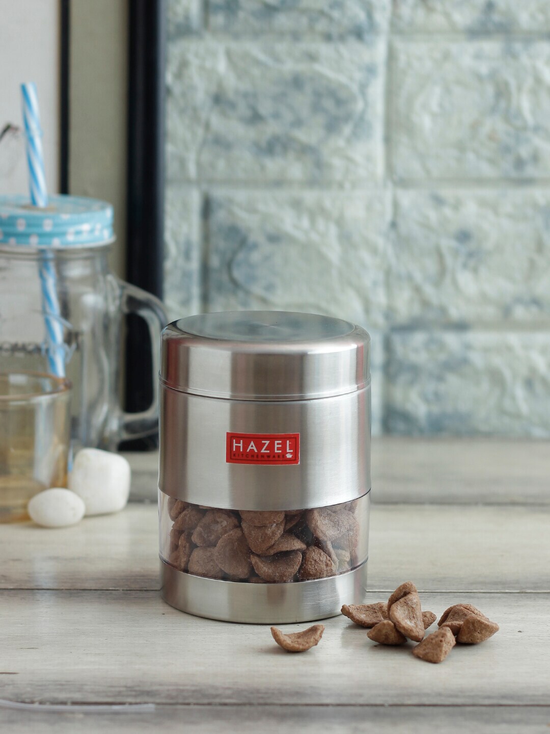 HAZEL Silver-Toned & Transparent Stainless Steel Transparent Wide Mouth See Through Container 500 ml Price in India