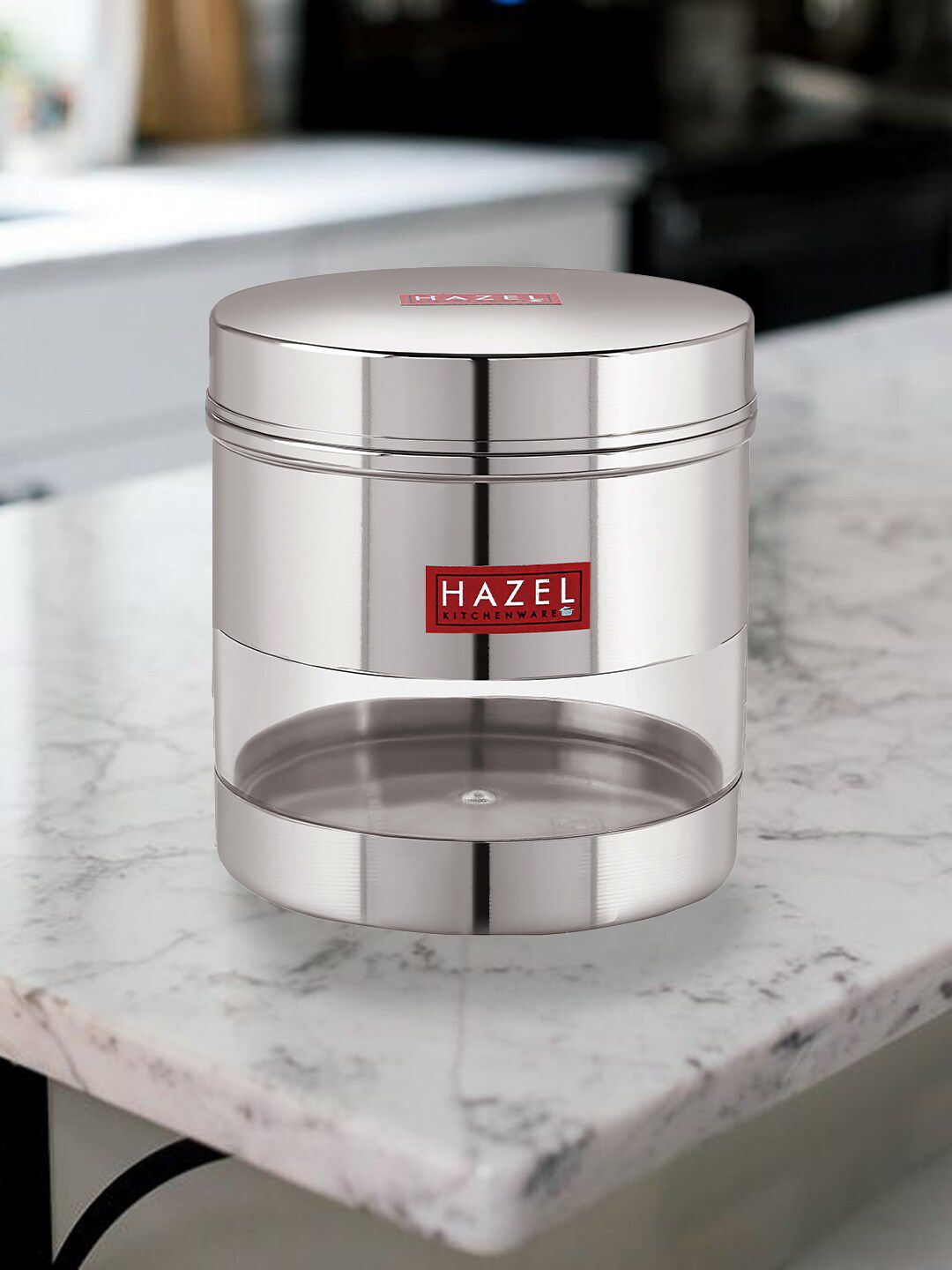 HAZEL Silver-Toned & Transparent Stainless Steel Transparent Wide Mouth See Through Container 750 ML Price in India