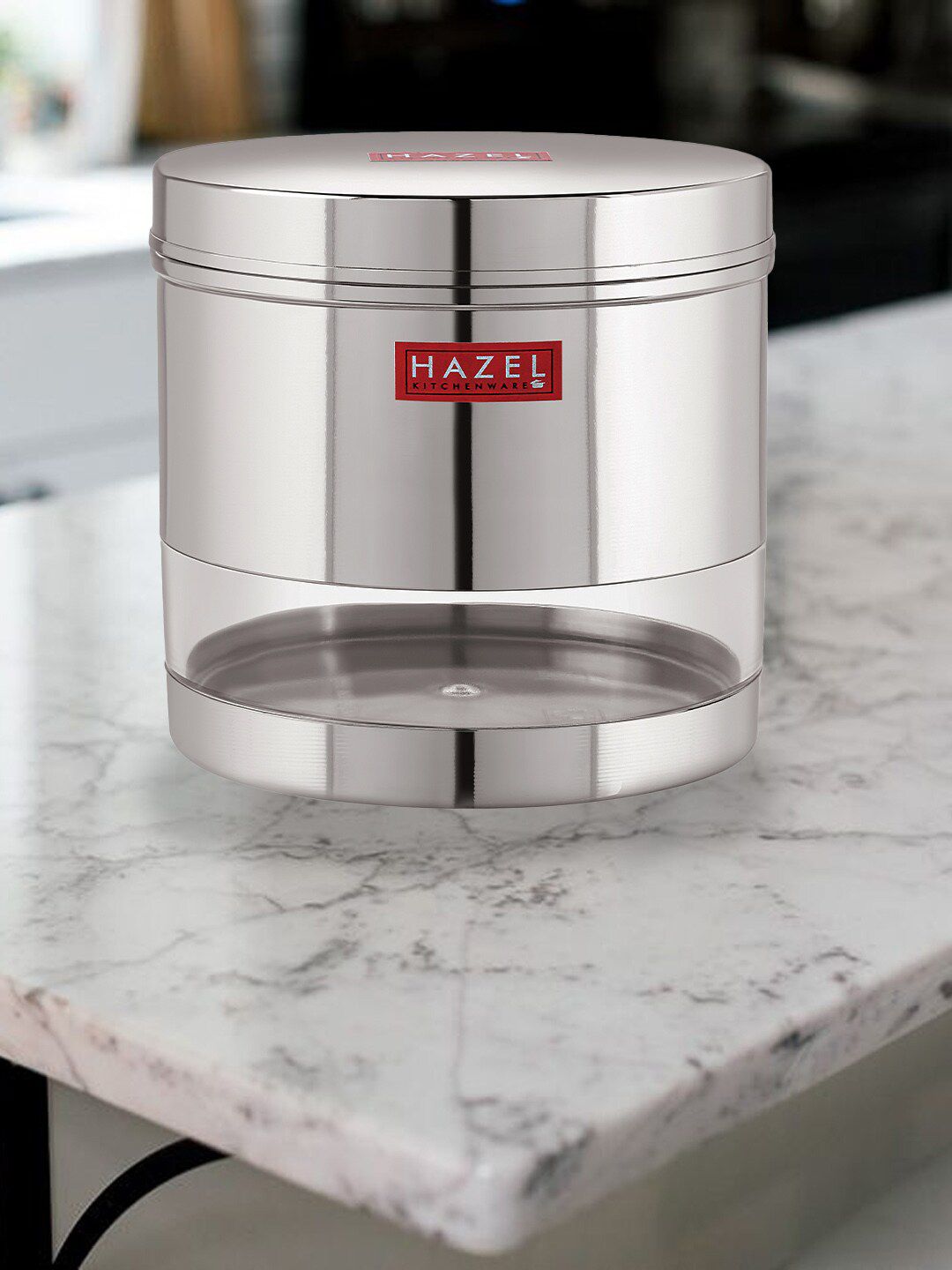 HAZEL Silver-Toned & Transparent Stainless Steel Wide Mouth See Through Container 1100 ml Price in India