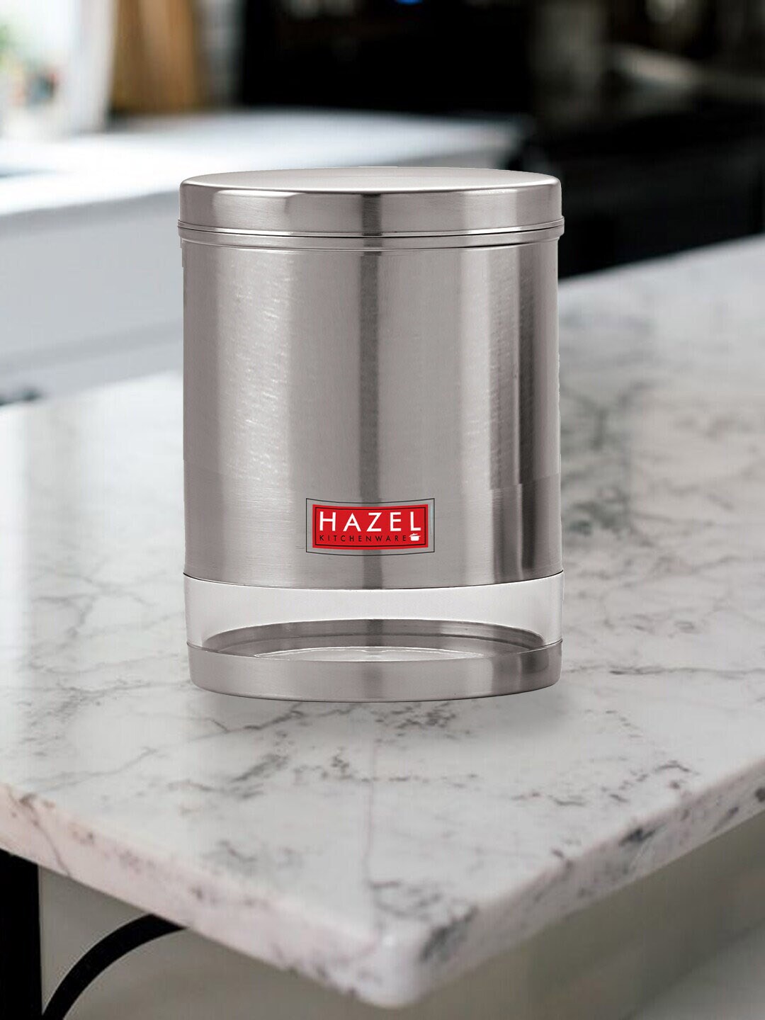 HAZEL Silver-Toned & Transparent Stainless Steel Wide Mouth See Through Container 1350 ml Price in India